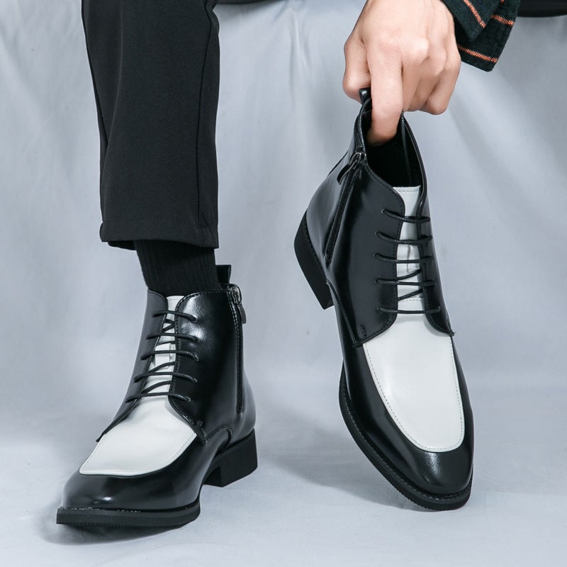 Plus Size Color Matching High-Top Zipper Lace-Up Business Formal Leather Boots Fashion High-Top Leather Boots - Image 2